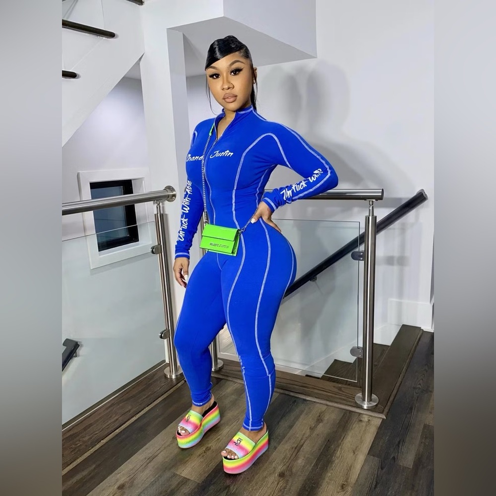 Shane Justin “Unfk With Able” Blue Zip-Up Jumpsuit - Size M - NWT